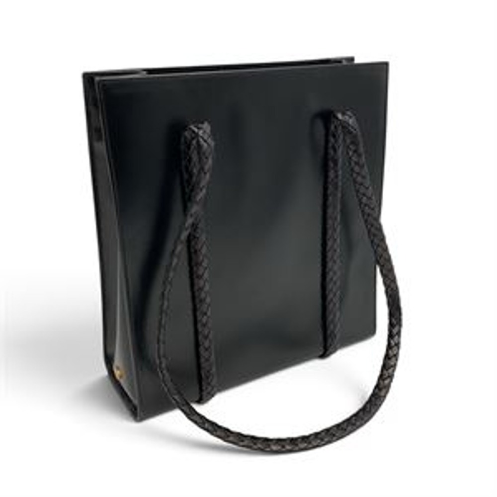 Bally Black Leather Structured Tote Handbag with Braided Handles